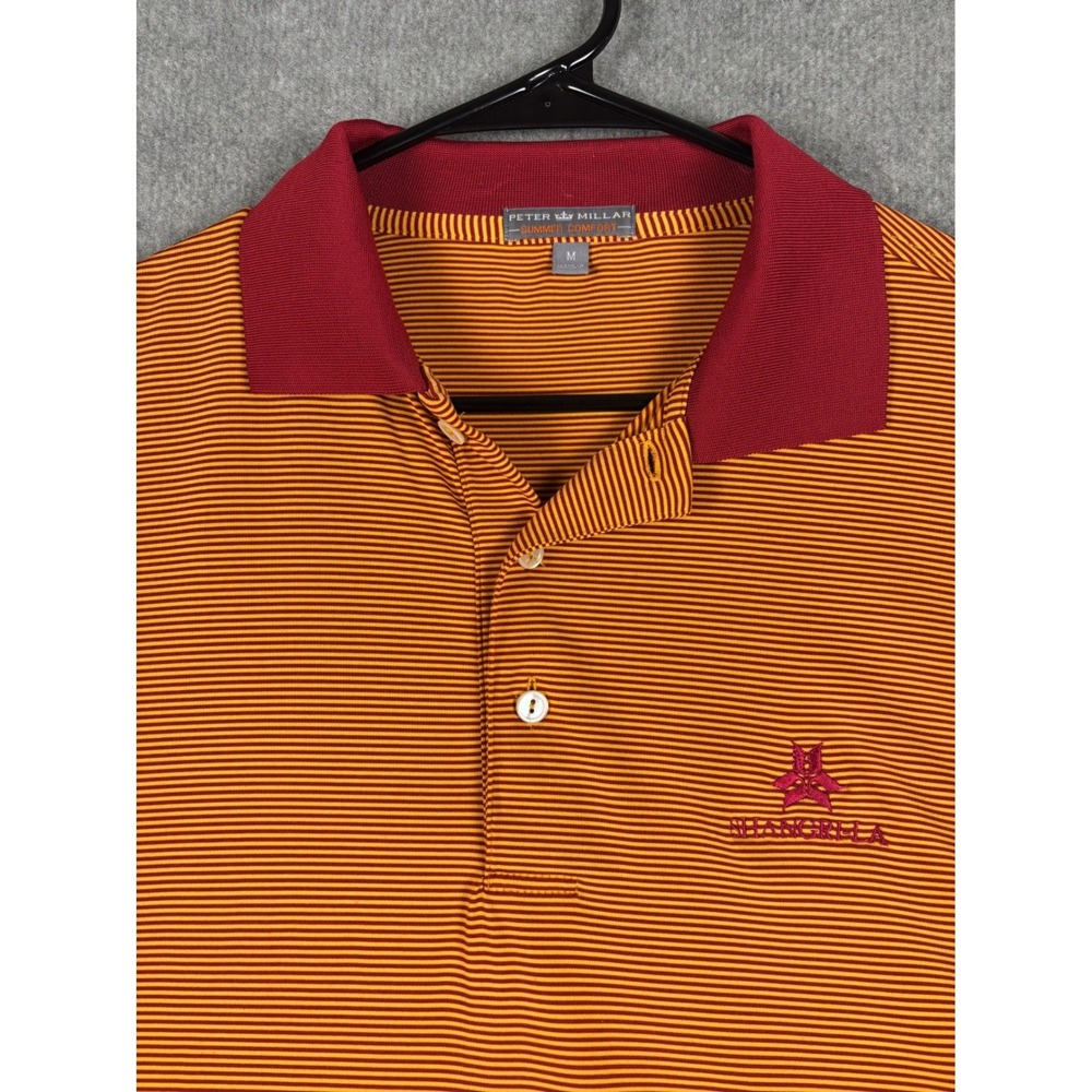 Peter Millar Summer Comfort Polo Shirt Striped Shangri-La Logo Medium Orange